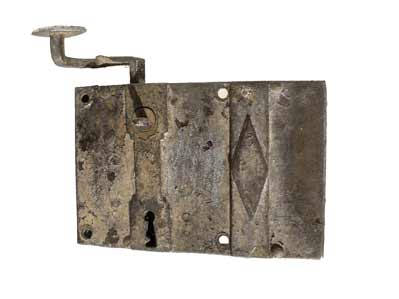 Door lock, rim lock (18th C).
