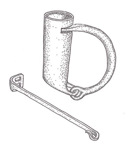 Hänglås med bågformad svängbygel, spärrfjädrar och nyckel