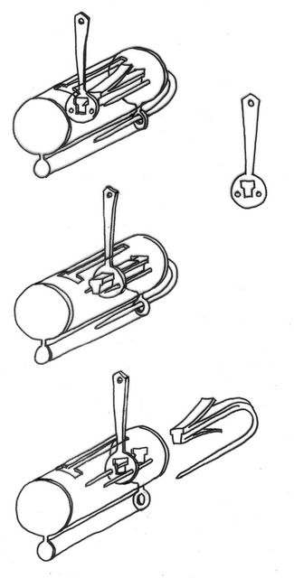 Sketch of a Viking-Era padlock with springs and push key