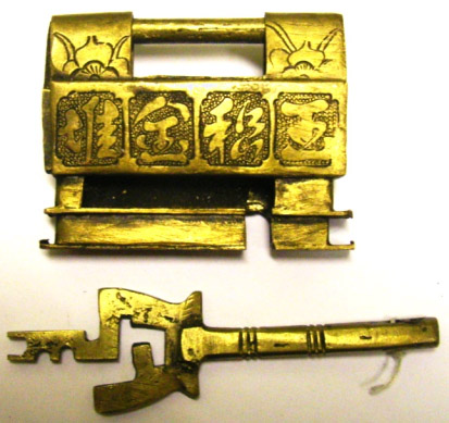 Slide-key lock of cast brass. Photo by the author.
