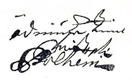 Christopher Polhems namnteckning från ett egenhändigt skrivet brev 1718 (Riksarkivet).