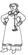 En vikingatida kvina med nyckel och sax.