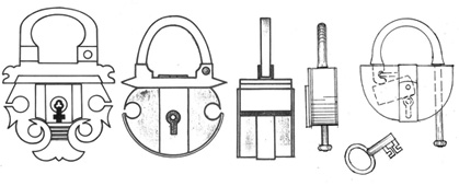Example of the development of shield-shaped padlocks. Sketches by the author.