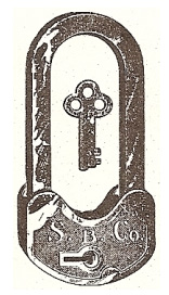 Velocipede lock with extra long shackle, in the Åhlén & Holm 1899–1909 anniversary catalogue.