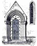Porten till Halla kyrka på Gotland.  Xylografi av Wilhelm Meyer, Kyrkliga konsten 1907