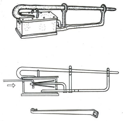 Roman padlock with shackle and springs