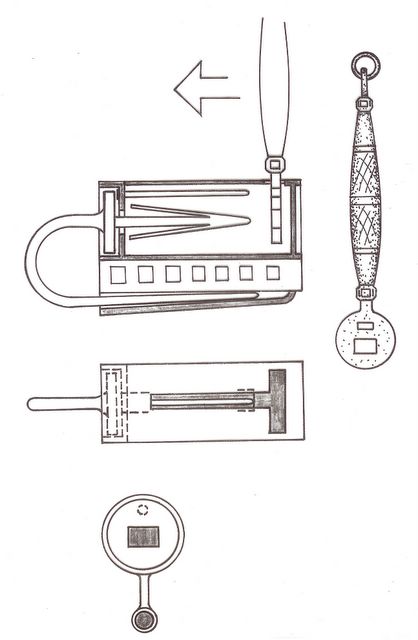 Push key padlock with separate spring shackle