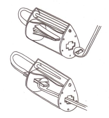 Sketch of a Viking-Era padlock with springs and turning key