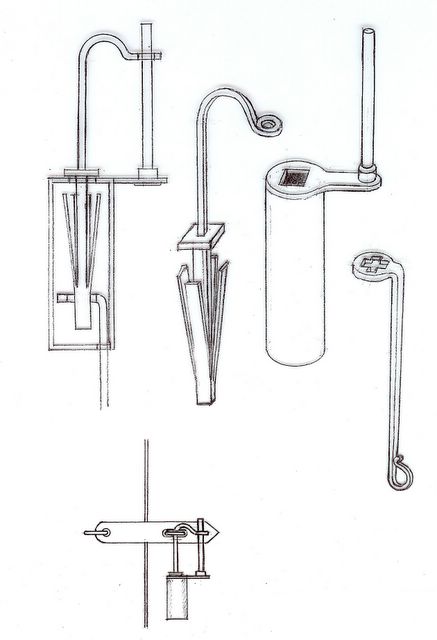 Sketch of a Viking-Era padlock with springs and turning key