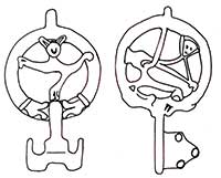 Bronze keys from the southern province of Skåne, 8th–9th C. They were used in turn-key locks and sliding bolt locks.