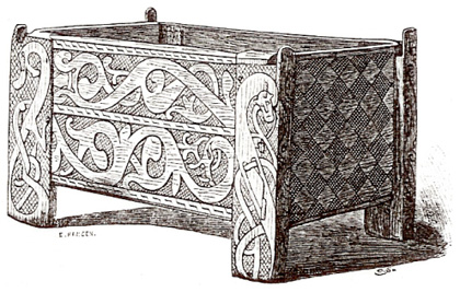 Military trunk, a stile-type trunk, from Västergötland. Figure: Evald Hansen. Hans Hildebrand’s Sveriges medeltid. Kulturhistorisk skildring 1–3. 1879–1903.
