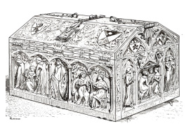 Gothic box with drop fork lock. Dictionnaire du Mobilier Francais. E. E. Viollet-le-Duc, 1809.