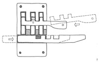 Swedish wooden pin tumbler lock with wooden key and bolt. Sketch by the author