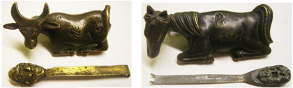 Examples of padlocks in the shape of animals of the zodiac: Ox & Horse
