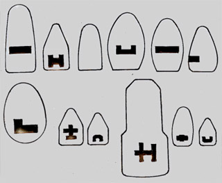 Samples of the profiles and keyholes of box locks.
