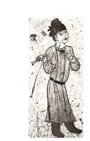 En dörrvaktare med nyckel. Vägg- målning i kronprins Zhanghuais (654-684) gravhög. Detalj av en bild av en okänd fotograf. Ur en guidebok från 1970-talet.