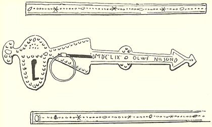 Olof Nilsson’s signature and date on a lock fitting from Rönnäs in the parish of Leksand, Dalarna.