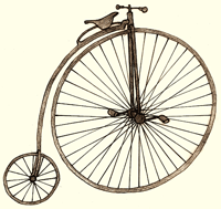 Höghjuling med ett litet stödhjul, 1890-talet